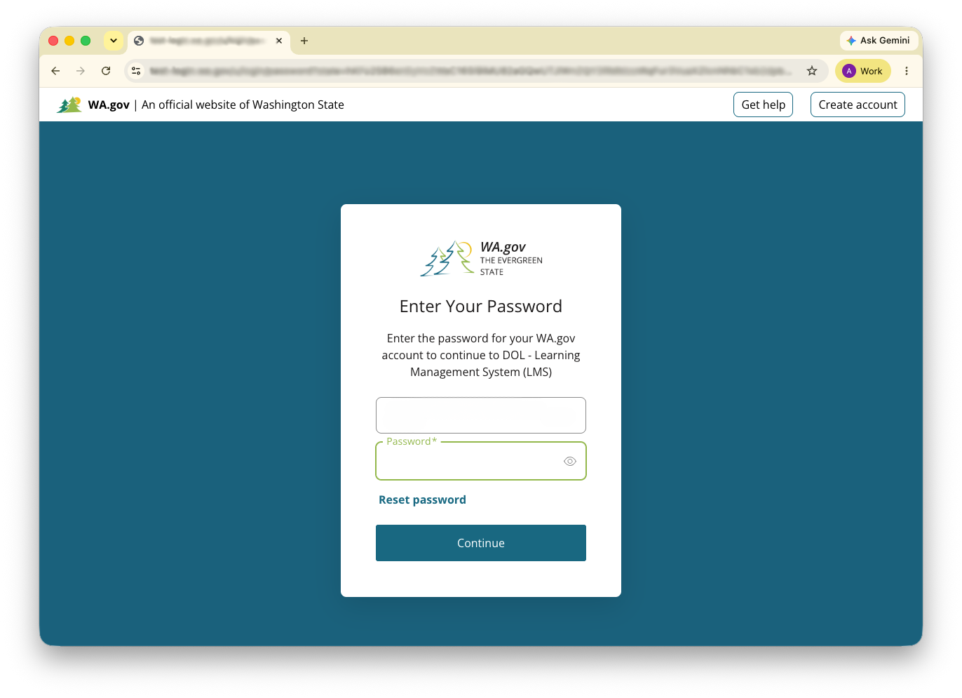 wa gov sign in page password