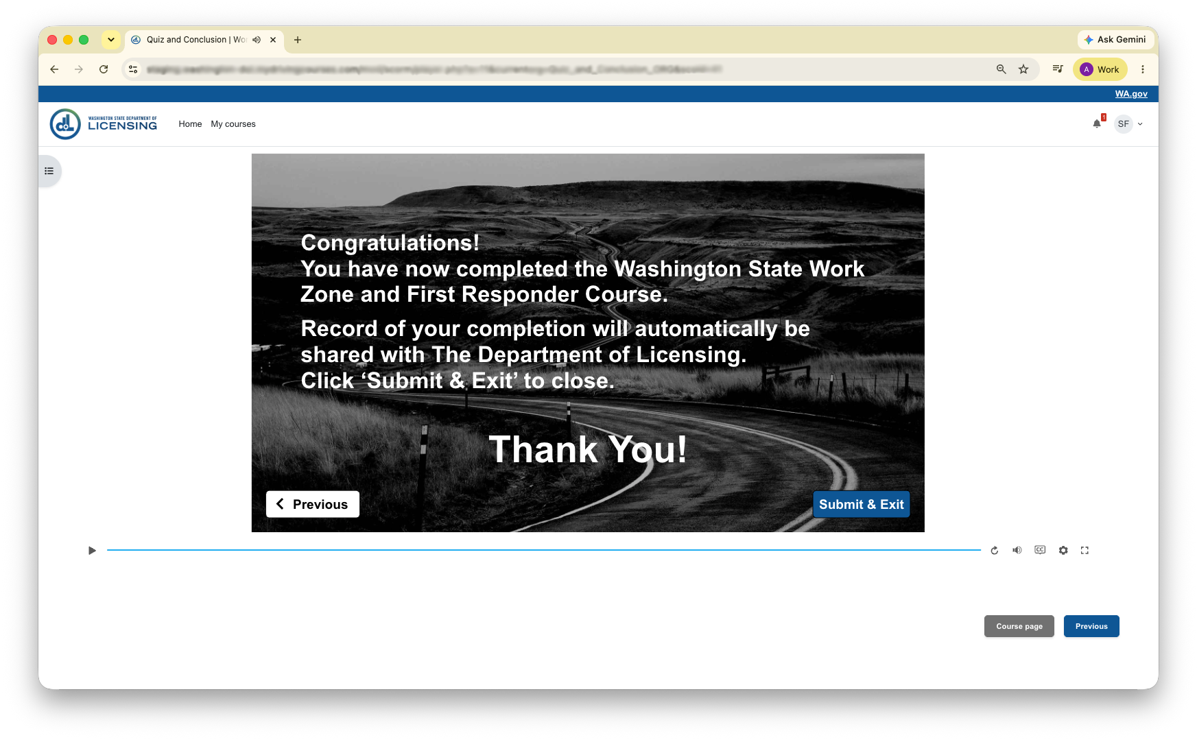 completion confirmation screen